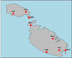 Seismic stations of the SMRG in the Maltese archipelago